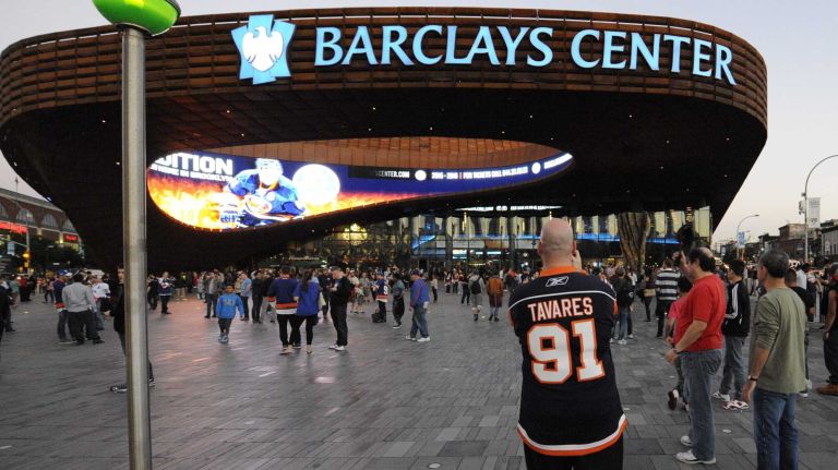 Fans are seen outside Barclays Center for a preseason hockey game on Friday, Sept. 26, 2014. Brooklyn lost to Philadelphia in a bid to host the 2016 Democratic national Convention.