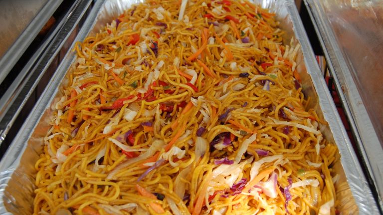 In Guyana and Trinidad, a dish similar to Chinese lo mein is prepared. It is very similar except in seasoning and in the Caribbean it is called chow mein, not lo mein. 