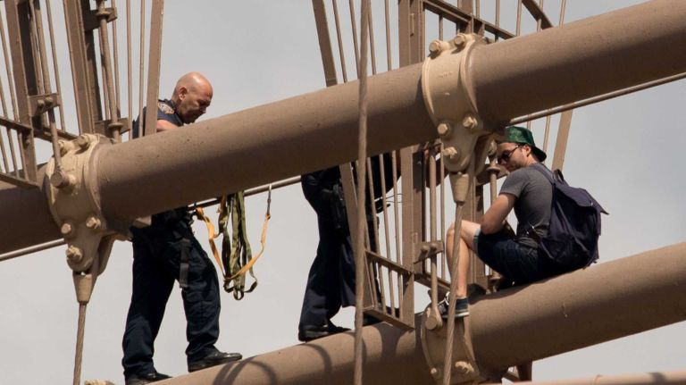 New gates installed on Brooklyn Bridge to stymie potential climbers 2 Yaroslav Kolchin recently climbed the Brooklyn Bridge and was arrested.