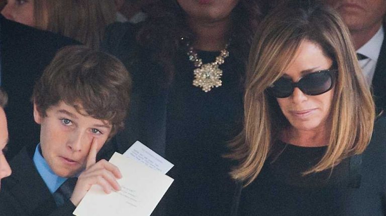 Melissa Rivers, right, and her son Cooper, following the funeral her mother Joan Rivers at the Temple Emanu-El in Manhattan, Sept. 7, 2014.