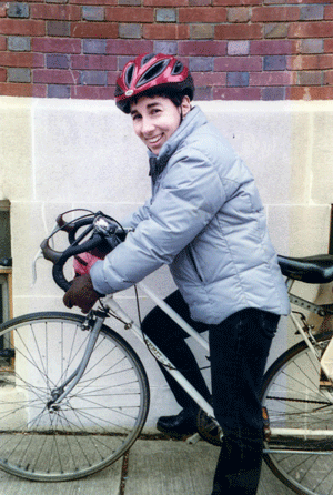 Michele Herman in 2002, back in the “bad old days” before the city’s current bicycle revolution.    Photo by Douglas Gowland