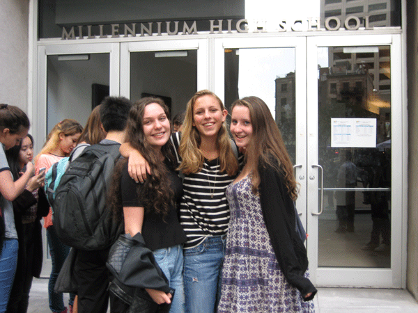 Downtown Express photo by Dusica Sue Malesevic  From left to right, Deena Finegold, Sophia Gasparro and Anna London, all seniors at Millennium High School.