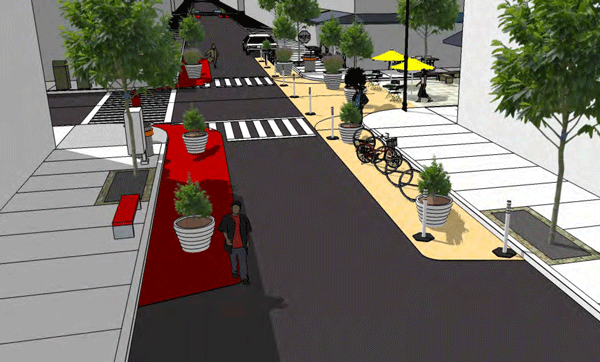A concept drawing showing the “grove concept” in place on Orchard St.