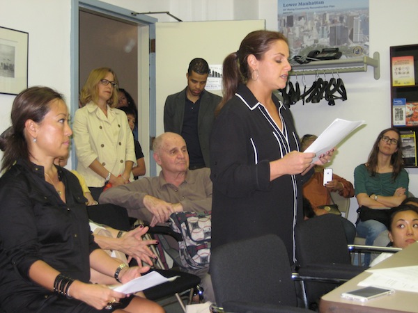 Peck Slip School parent Eden Lopez at Community Bard 1's Education Committee meeting Tuesday night. 