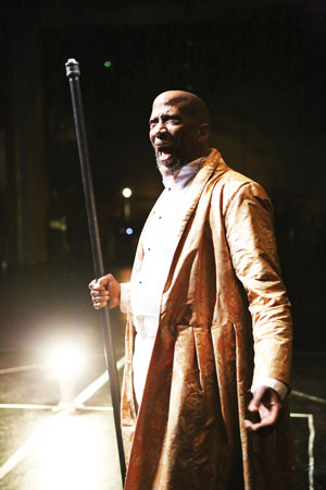 Constant invention, clarity of storytelling and Reg E. Cathey’s Prospero are three reasons to see the first in La MaMa’s “Tempest” trilogy.  Photo by Steven Schreiber