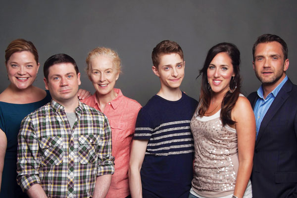 L to R: Carol Hickey as Jennifer, David Stallings as Kendall, Kathleen O’Neill as Nanna Jo, Dino Petrera as Tyler, Deanna McGovern as Suzanne and Gary Hilborn as Jimmy.  Photo by Jeffrey Hornstein