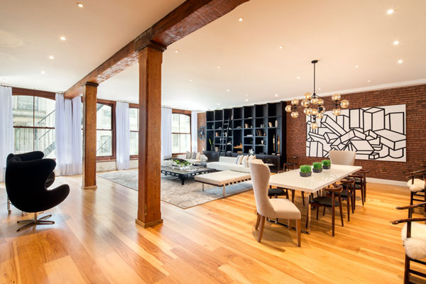 Courtesy of platinumpropertiesnyc.com The living and dining space of a 4,500-square-foot loft at 88 Franklin Street.