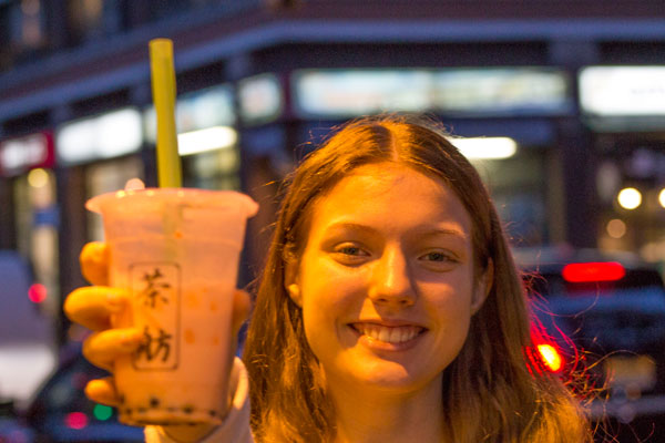 Downtown Express photo by Zach Williams  Renata Anorsdottir with a cup of bubble tea. 