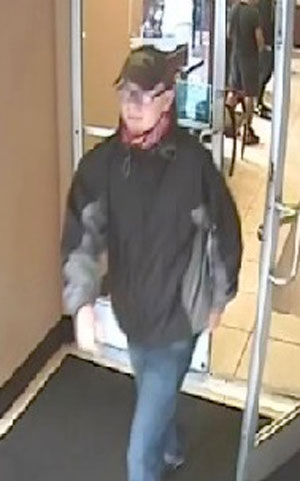 A surveillance image of the alleged bank robber.