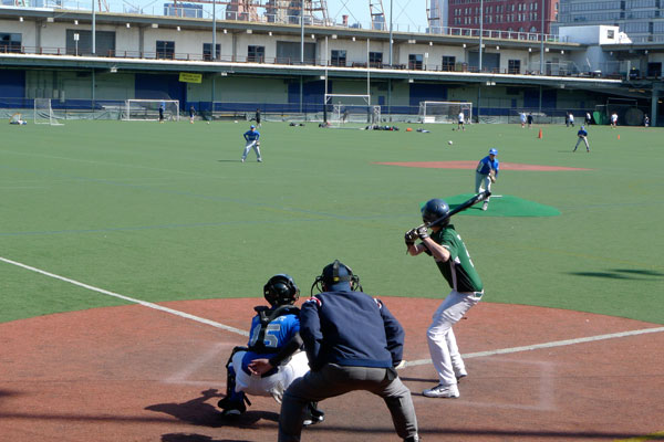 G.V.L.L. Upper Division players have a lot of space to work with at their home field at Pier 40 on the Lower West Side waterfront.  PHOTO BY EDEN MILLER