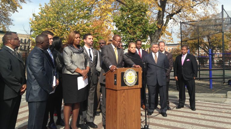 Brooklyn District Attorney Ken Thompson, joined by community leaders including Public Advocate Letitia James, outlined the pervasive issue of hate crimes in Brooklyn at a press conference on Oct. 28, 2014.
 