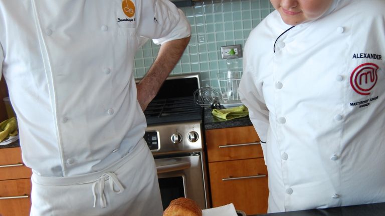Dominque Ansel teaches MasterChef Junior winner Alexander Weiss to make Cronuts at home. After frying, place the Cronut on its side. 