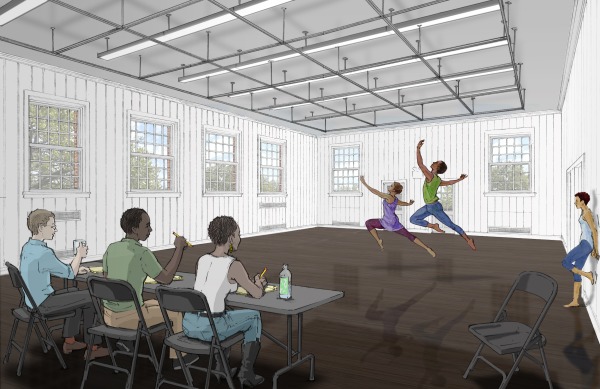 A rendering of a dance studio. Courtesy of Spaceworks.