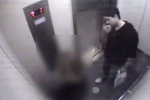 A surveillance camera image of the suspect in the Oct. 17 Stuy Town attempted rape as the suspect, allegedly Juan Scott, moves in on the victim in the elevator.