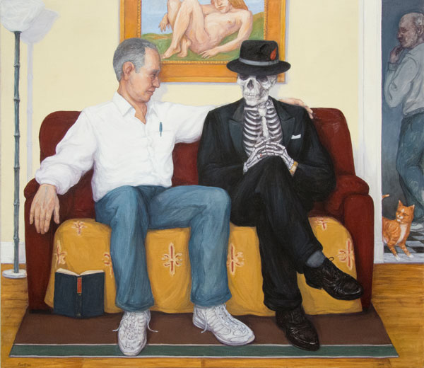 Anthony Santuoso: “Friending Death” (2014, oil/canvas, 56 x 64 in.).   Courtesy of the artist