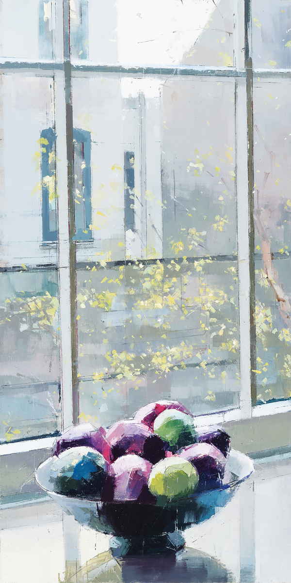 Buhmann on Art 2 Lisa Breslow: “Window Meditation” (2014, Oil and pencil on panel, 32 x 16 in.). Image courtesy of Kathryn Markel Fine Arts