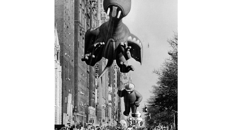 Macy's Thanksgiving Day Parade through the years 12 A dragon and Smokey the Bear pass through Columbus Circle in the Macy's Thanksgiving Day Parade on Nov. 28, 1974. Smokey the Bear first appeared in the parade in 1966.
