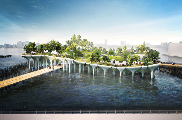 Diller and DVF’s Gift, Pier55 Park to Rise Above Convention 5 Pier55, Inc./Heatherwick Studio A design concept for Pier55 — viewed looking toward the west — which will be located off of W. 13th St.