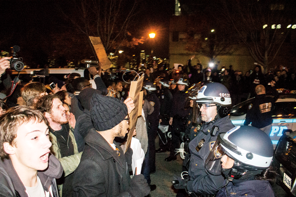 Protesters and police face off on the West Side Highway on Dec. 18  Photo by Zach Williams