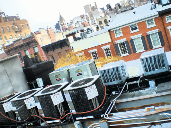 A recipe for noise: Eight A/C units atop the four-story building housing Babbo restaurant.