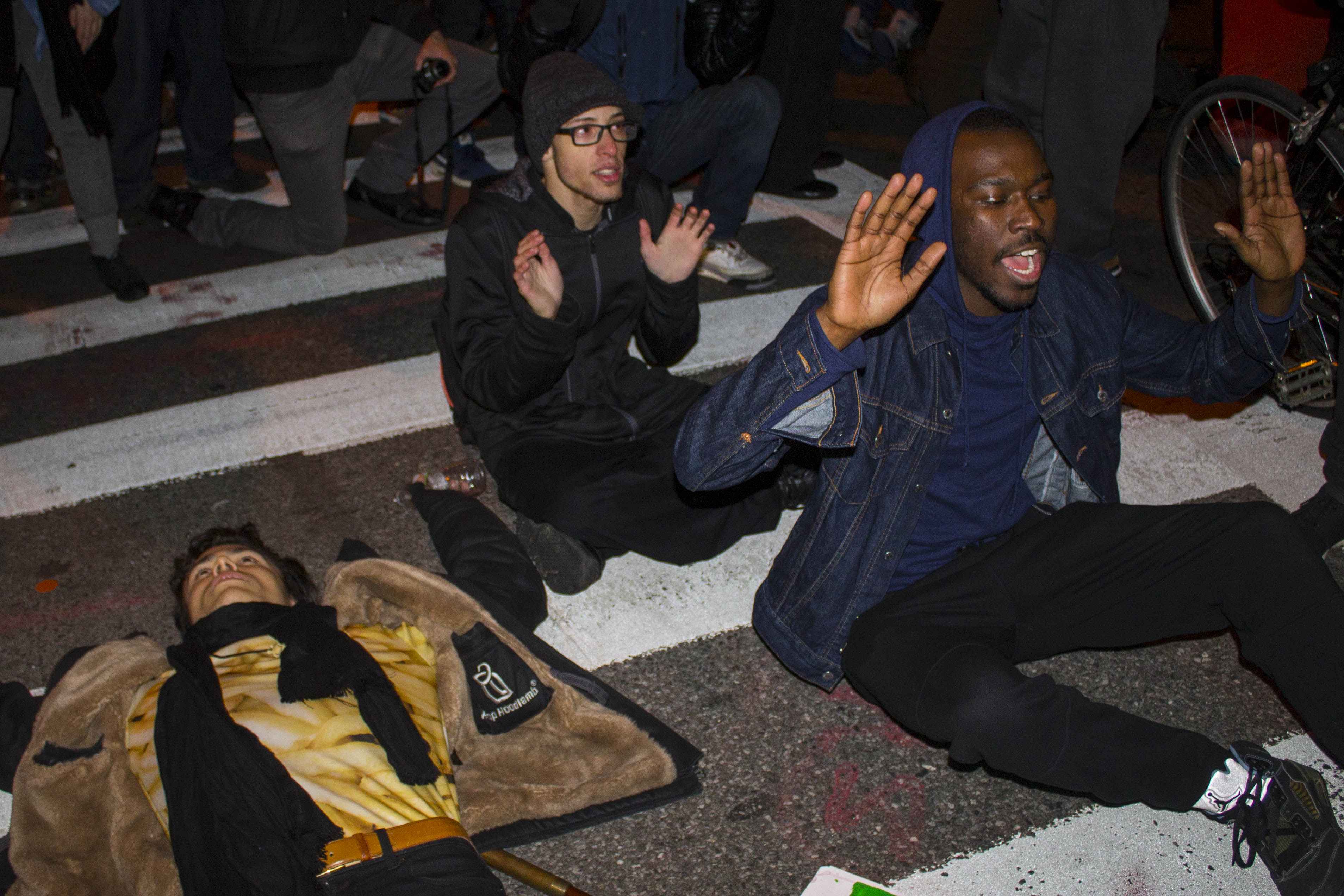 Demonstrators staged “die-ins” throughout the march, including at the intersection of W. 28th St. and Seventh Ave. shortly after 11 p.m.