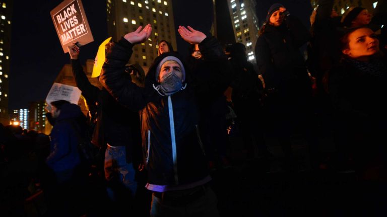 Protestors against the grand jury decision on the Eric Garner case gathered Thursday Dec 4, 2014 at Foley Square.