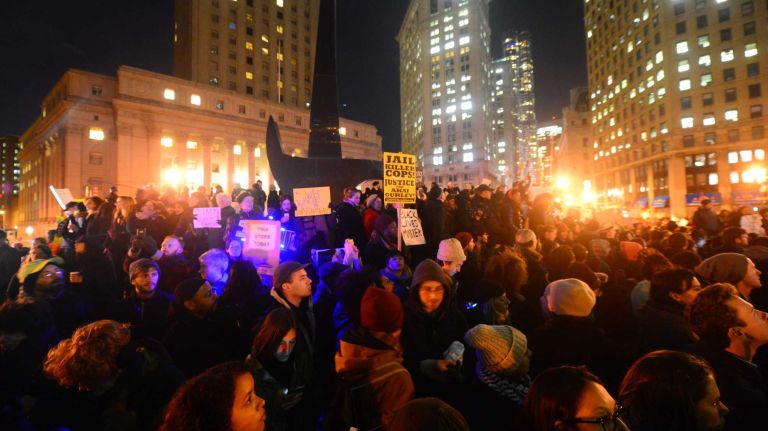 Protestors against the grand jury decision on the Eric Garner case gathered Thursday Dec 4, 2014 at Foley Square.
