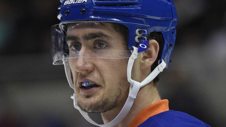 Islanders vs. Senators 39 New York Islanders center Brock Nelson looks on against the Ottawa Senators in the second period of an NHL game at Nassau Coliseum on Tuesday, Dec. 2, 2014.