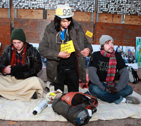 Diego Ibanez, center, in 2011, during an Occupy Wall Street hunger strike at Duarte Square.