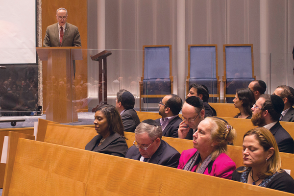 Grief, Solidarity and Resolve as French Expats Gather 6 Sen. Charles Schumer, at podium, expressed support for France and Israel at a Jan. 11 memorial. Front row, L to R: Public Advocate Letitia James, Comptroller Scott Stringer, Manhattan Borough President Gale Brewer and City Council Speaker Melissa Mark-Viverito.