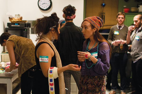 Former fifth-grade classmates reunite, in an actual East Village apartment. The immersive, interaction-optional party play happens through Feb. 8, at a location revealed only to ticket buyers.  Photo by Kacey Stamats