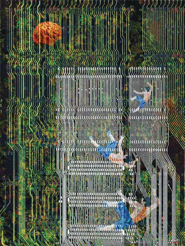 “Falling” (2014 | Digital Rendering on Duratran, Light Box, 48x36).  Image courtesy of the artist 