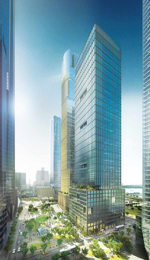 Courtesy of Related, Oxford & Mitsui Construction has just begun on 55 Hudson Yards, which will be one of the few office buildings in the entire city that opens directly onto a park.