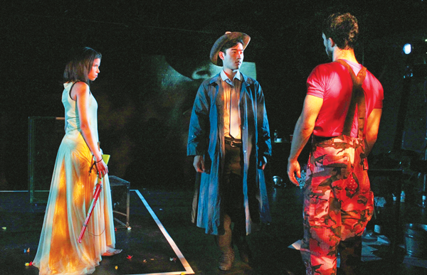 Inward Islands 1 Photo by Marie Yokoyama L to R: Flor De Liz Perez, Daniel K. Isaac and Rafael Benoit play multiple characters, in Kyoung H. Park’s surreal saga of immigrant aspirations and revolutionary fervor.
