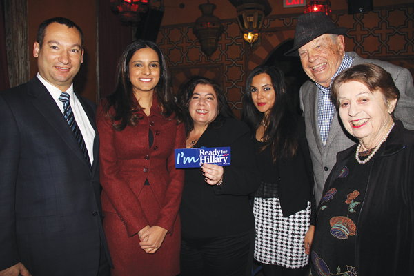 Jenifer Rajkumar, second from left, and other Hillary Clinton supporters were in the house at Le Souk at the New York City kickoff event for the Ready for Hillary PAC.