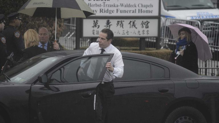 Gov. Andrew M. Cuomo arrives at wake for Det. Wenjian Liu at Aievoli Funeral Home in Brooklyn on Saturday, Jan. 3, 2015. 