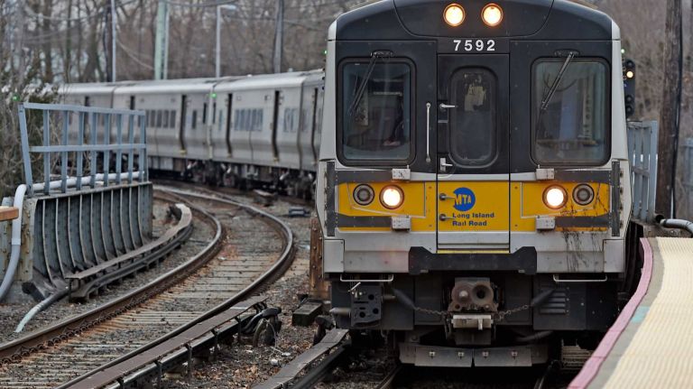 A westbound train pulls out of the Huntington Long Island Rail Road Station on Jan. 20, 2015.