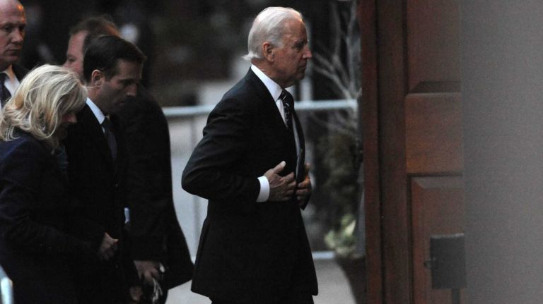 Vice President Joe Biden arrives at the wake for former Gov. Mario Cuomo at Frank E. Campbell Funeral home in Manhattan on Jan. 5, 2015.
