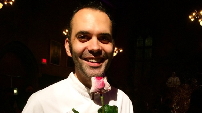 Dominique Ansel with his edible rose dessert at the 2014 Wine & Food Festival. 