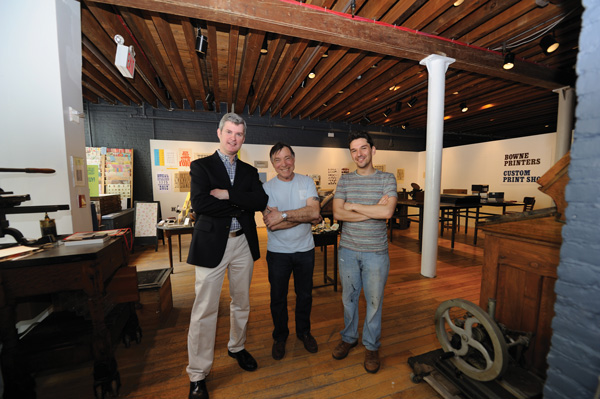 Downtown Express file photo by Terese Loeb Kreuzer Sal Polisi , center, at the South Street seaport Museum in 2013 with Jerry Gallagher, left, then the general manager and printer Gideon Finck. At below right, an undated photo. 