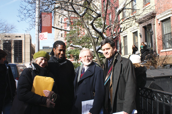 Fate of Hopper-Gibbons House Hinges on Provision, Permit Interpretation 2 Photo by Fern Luskin L to R: Julie Finch, City Councilman Jumaane Williams, Assemblymember Richard Gottfried and State Senator Brad Hoylman were among the friends of Hopper Gibbons House who braved the cold at a Feb. 10, 2013 rally.