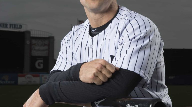 Brett Gardner poses at George Steinbrenner Field during spring training in Tampa, Fla. on Feb. 28, 2015.