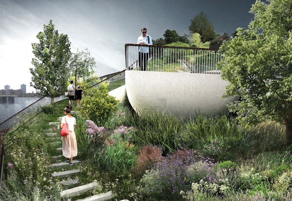 Cheers but some fears as C.B. 2 approves Pier55 for Hudson River Park 1 The high point of Pier55, literally, in its current design, would be its southeast corner, reachable by this staircase. Pier55, Inc./Heatherwick Studio