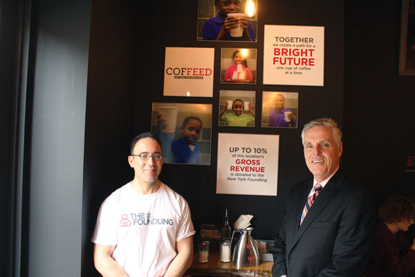 Café Buzzing With Coffee, Charity Synergy 2 Photos by Michael Shirey L to R: COFFEED founder/CEO Frank “Turtle” Rafael and New York Foundling CEO Bill Baccaglini.