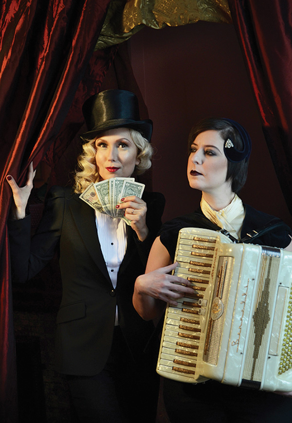 Just Do Art, Week of March 19, 2015 2 L to R: Jenny Lee Mitchell and Maria Dessena, from “Love and Greed (An Economic Collapse Cabaret)” — part of the mad goings on at “Money Lab.” Photo by Daniel Murtagh