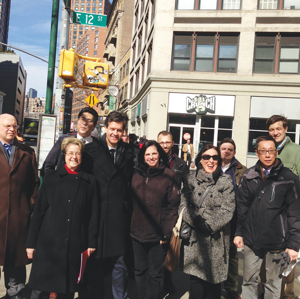 From left: Robert Marino, M.T.A./N.Y.C.T.; Assemblymember Deborah Glick; Morris Chan, Manhattan Borough President Gale Brewer’s office; Senator Brad Hoylman; Jimmy Coyle, M.T.A./N.Y.C.T. (partly hidden behind Hoylman); Terri Cude, Community Board 2; David Dodge, M.B.P.’s office; Shirley Secunda, C.B. 2; Melissa Ginden, state Senator Daniel Squadron’s office; Buckley Yung and Zachary Campbell, M.T.A./N.Y.C.T. Not in the photo but also on the tour were representatives from Councilmembers Margaret Chin’s and Corey Johnson’s offices and Glick’s and Hoylman’s offices.