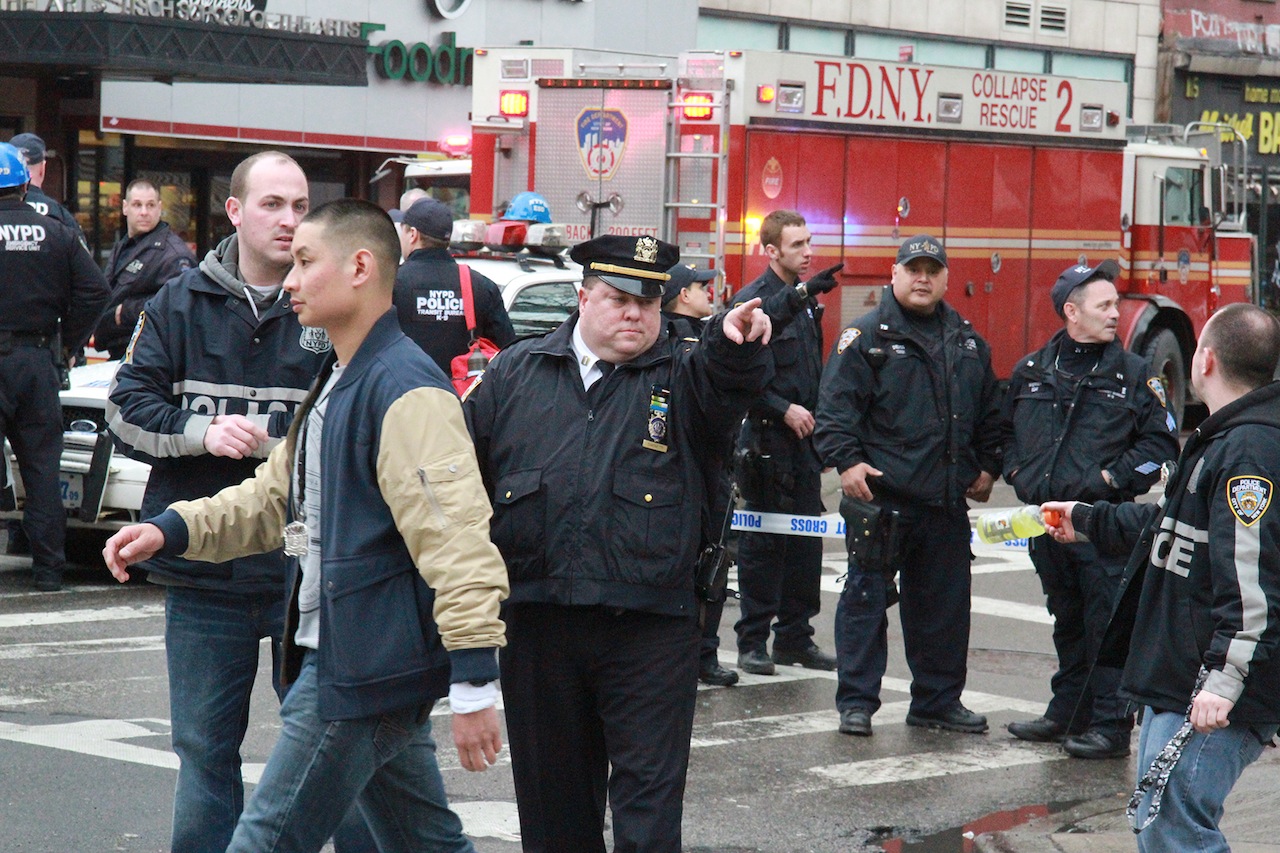 Witnesses to the disaster on Second Ave. 5 Police and 250 firefighters flooded to the scene and cordoned off the possible "collapse zone" as another building was still at risk of going down on Thursday evening.