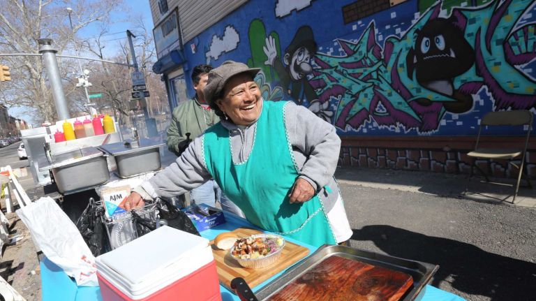 Jose and Maria Perez sell shish kebab and tripe on the corner of Starr and Knickerbocker in Bushwick.