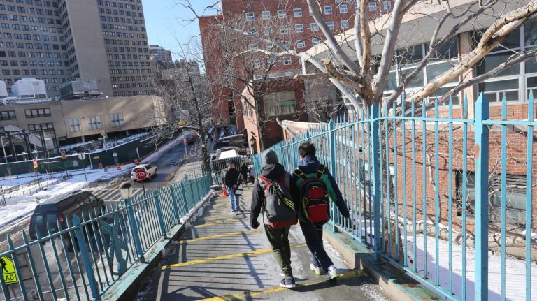 The foot bridge leading down onto 25th street from Waterside Plaza in Kips Bay, Friday, March 6, 2015.