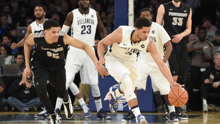 Villanova Wildcats guard Josh Hart steals the ball against the Providence Friars in a Big East semifinal men's basketball game at Madison Square Garden on Friday, March 13, 2015.